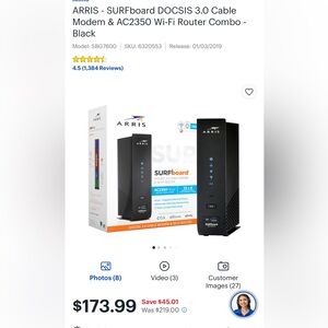 Arris- SURFboard DOCSIS 3.0 Cable Modem & WiFi Router